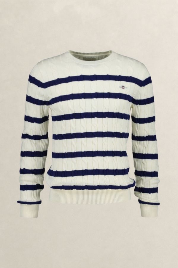 Striped Cotton Cable C-Neck