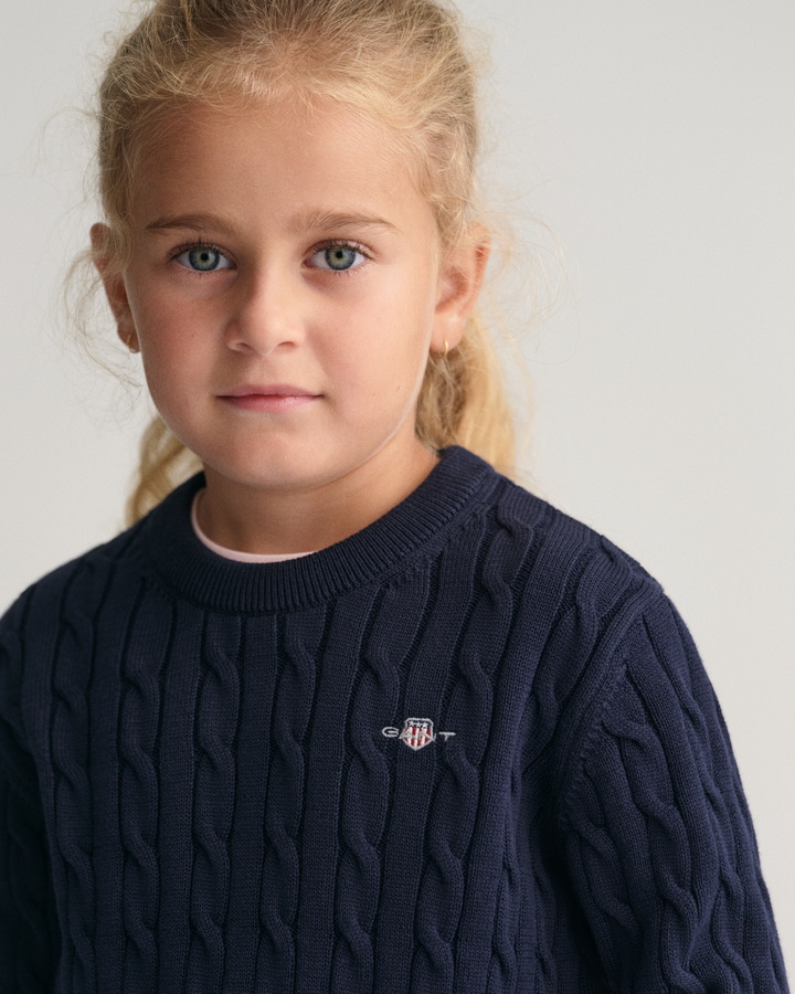 Kids Shield Cotton Cable Knit Crew Neck Sweater