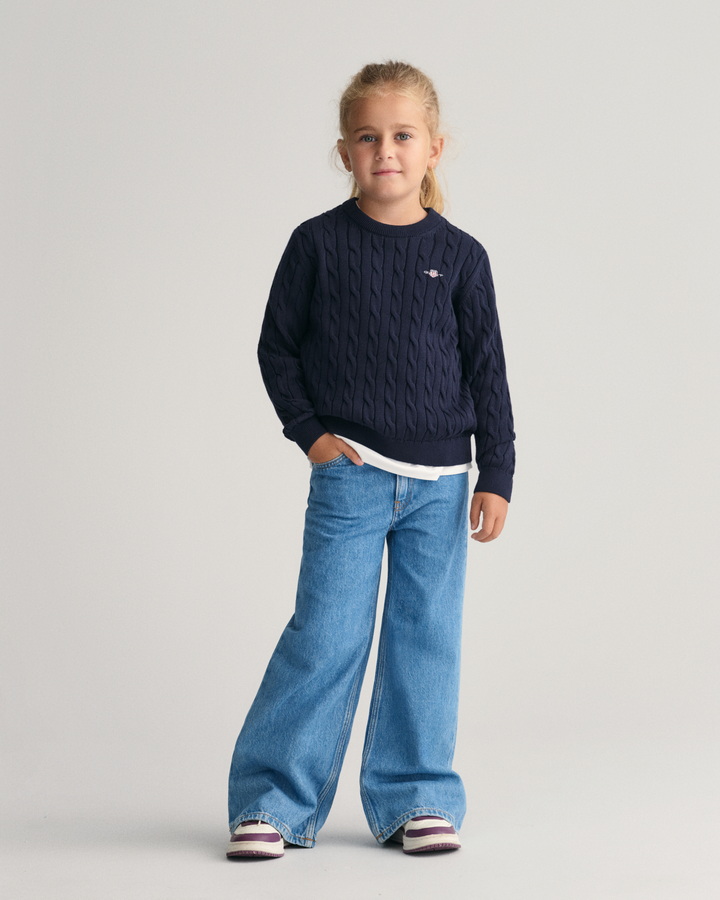 Kids Shield Cotton Cable Knit Crew Neck Sweater