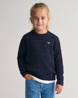Kids Shield Cotton Cable Knit Crew Neck Sweater