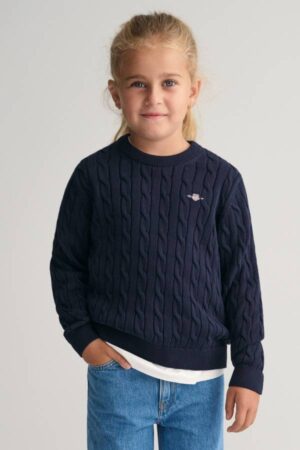 Kids Shield Cotton Cable Knit Crew Neck Sweater