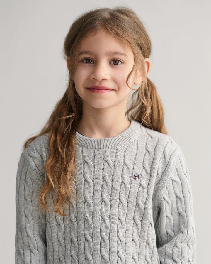 Kids Shield Cotton Cable Knit Crew Neck Sweater