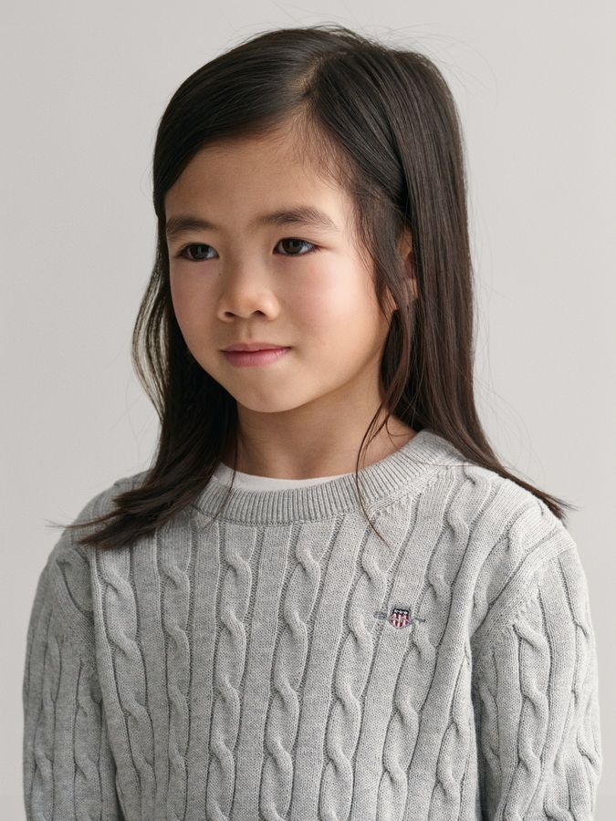 Kids Shield Cotton Cable Knit Crew Neck Sweater