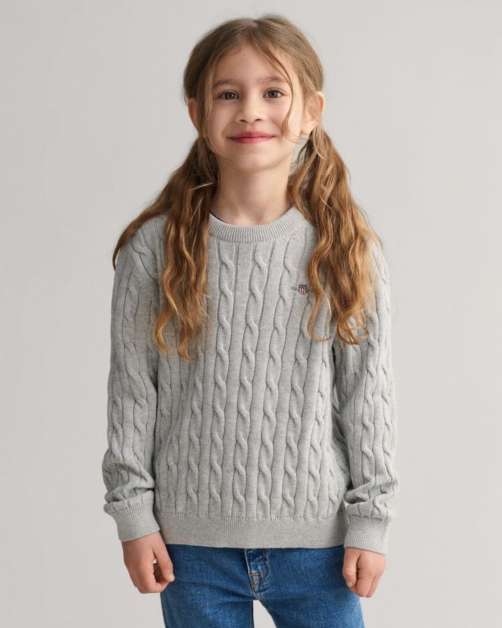 Kids Shield Cotton Cable Knit Crew Neck Sweater