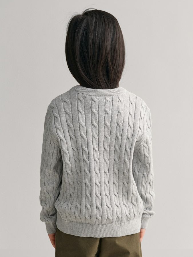 Kids Shield Cotton Cable Knit Crew Neck Sweater