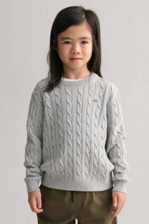 Kids Shield Cotton Cable Knit Crew Neck Sweater