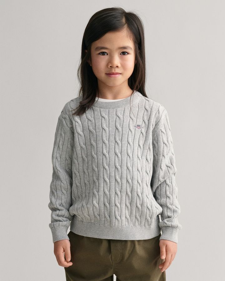 Kids Shield Cotton Cable Knit Crew Neck Sweater