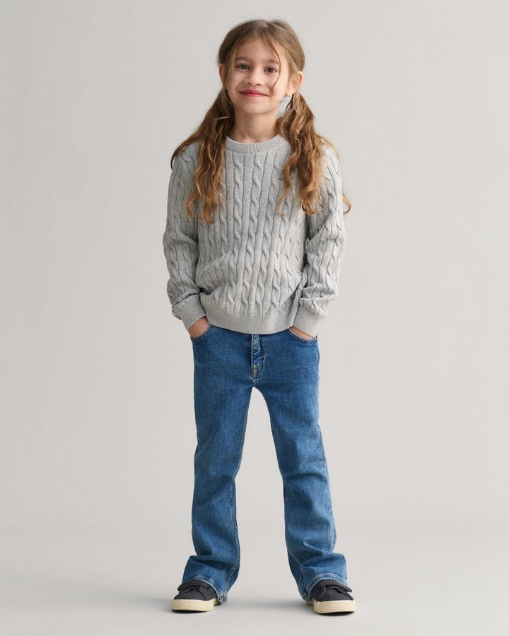 Kids Shield Cotton Cable Knit Crew Neck Sweater