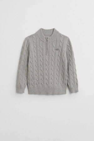Kids Cotton Cable Knit Half-Zip Sweater