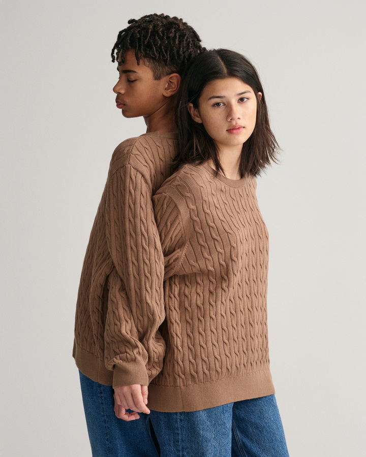 Teens Shield Cotton Cable Knit Crew Neck Sweater