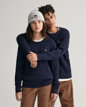 Teens Shield Cotton Cable Knit Crew Neck Sweater