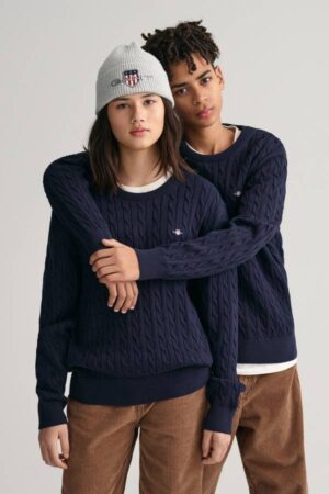 Teens Shield Cotton Cable Knit Crew Neck Sweater