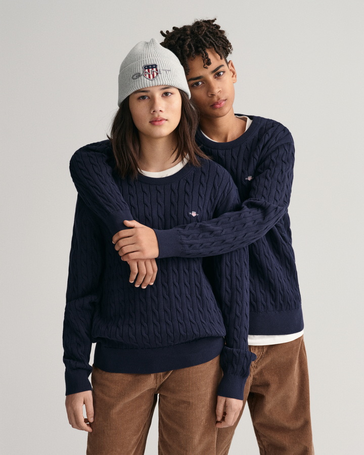 Teens Shield Cotton Cable Knit Crew Neck Sweater